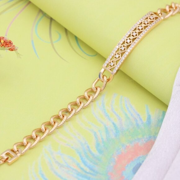 Elegant Rose Gold Bracelet with Criss-Cross Diamond Inlay Design, XPBL0706 - Picture 8 of 12